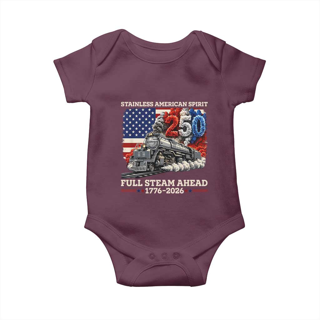 Stainless American Spirit Full Steam Ahead Baby Onesie 250 Years Freedom Semiquincentennial Steam Locomotive TS02 Maroon Print Your Wear
