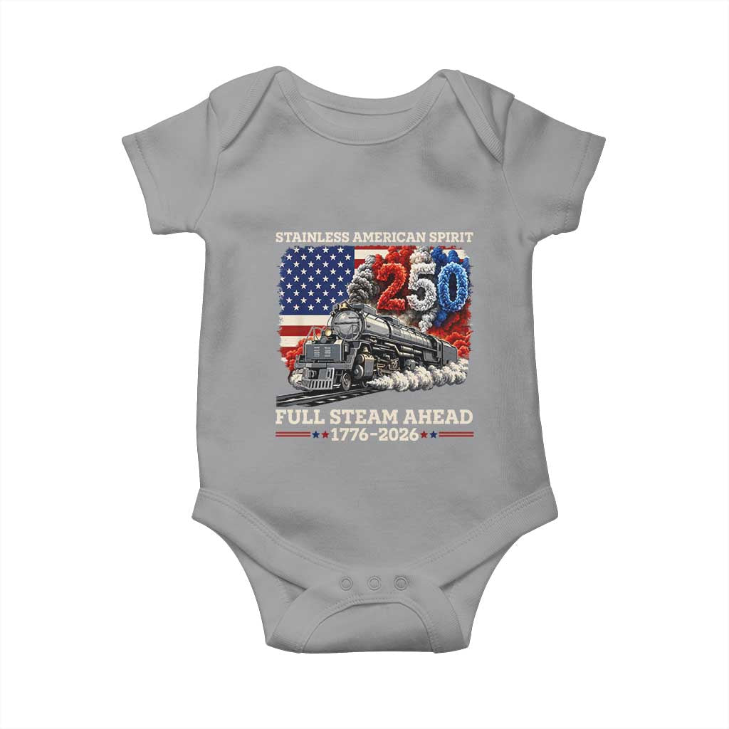 Stainless American Spirit Full Steam Ahead Baby Onesie 250 Years Freedom Semiquincentennial Steam Locomotive TS02 Sport Gray Print Your Wear