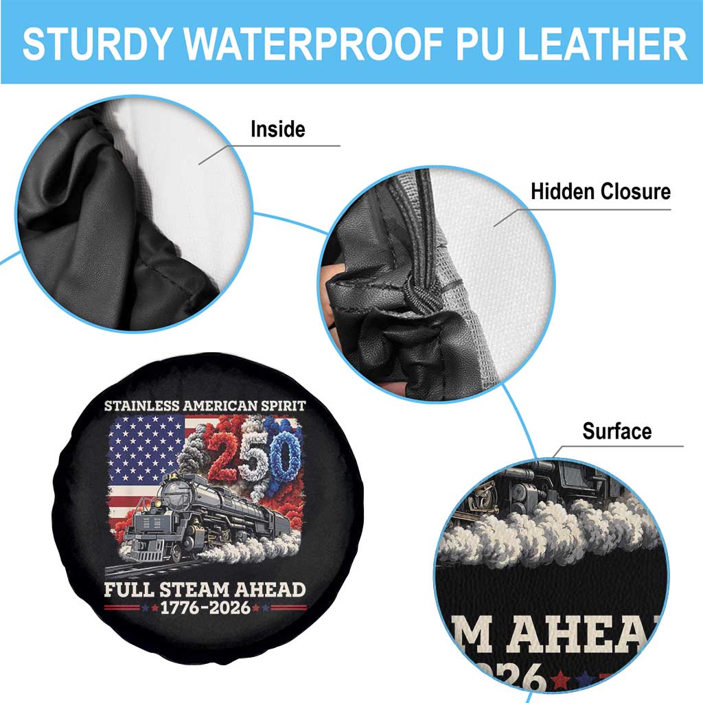 Stainless American Spirit Full Steam Ahead Spare Tire Cover 250 Years Freedom Semiquincentennial Steam Locomotive TS02 Print Your Wear