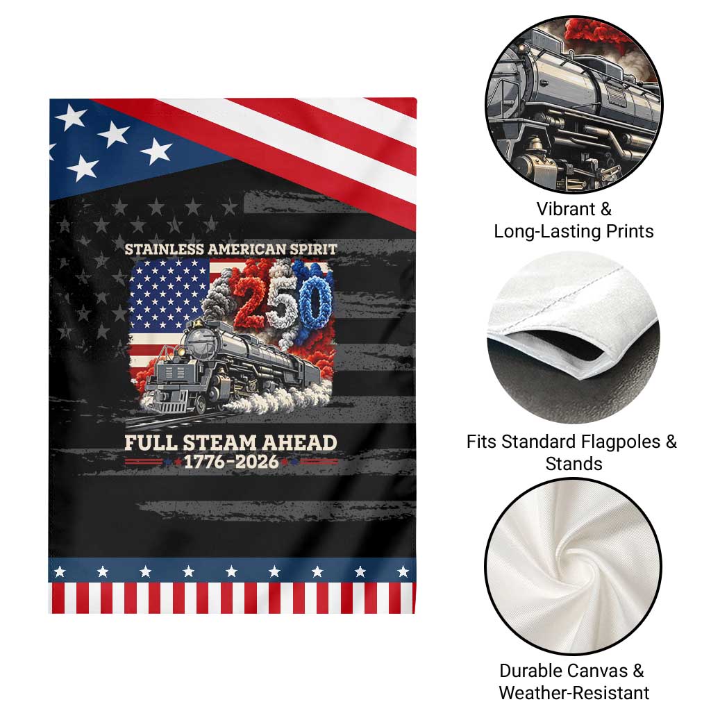 Stainless American Spirit Full Steam Ahead Patriotic Garden Flag 250 Years Freedom Semiquincentennial Steam Locomotive