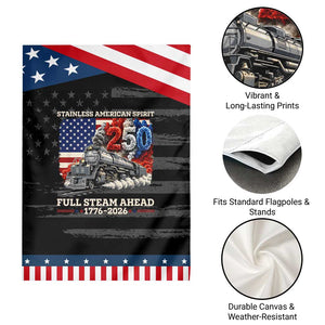 Stainless American Spirit Full Steam Ahead Patriotic Garden Flag 250 Years Freedom Semiquincentennial Steam Locomotive
