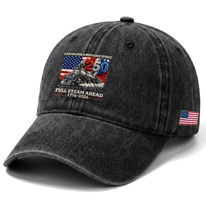 Stainless American Spirit Full Steam Ahead Washed Cotton Baseball Cap 250 Years Freedom Semiquincentennial Steam Locomotive TS02 Print Your Wear