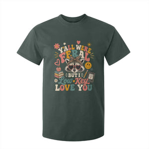 Y'all Were Feral But I Low Key Love You Retro Raccoon T Shirt For Kid Funny Teacher End of School Year