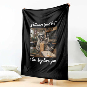 Funny Classroom Raccoon Iced Coffee Teacher Throw Blanket Y'all Were Feral But I Low Key Love You TS02 Print Your Wear