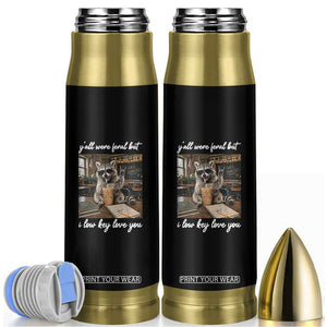 Funny Classroom Raccoon Iced Coffee Teacher Bullet Tumbler Y'all Were Feral But I Low Key Love You TS02 Black Print Your Wear