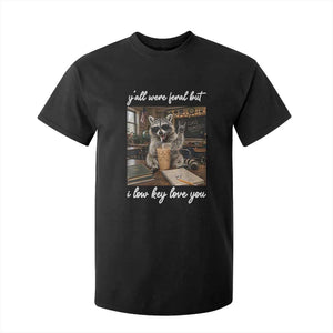 Funny Classroom Raccoon Iced Coffee Teacher T Shirt For Kid Y'all Were Feral But I Low Key Love You TS02 Black Print Your Wear