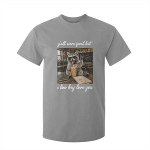 Funny Classroom Raccoon Iced Coffee Teacher T Shirt For Kid Y'all Were Feral But I Low Key Love You TS02 Sport Gray Print Your Wear