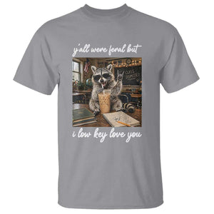 Funny Classroom Raccoon Iced Coffee Teacher T Shirt Y'all Were Feral But I Low Key Love You TS02 Sport Gray Print Your Wear