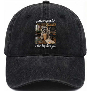 Funny Classroom Raccoon Iced Coffee Teacher Washed Cotton Baseball Cap Y'all Were Feral But I Low Key Love You TS02 Print Your Wear