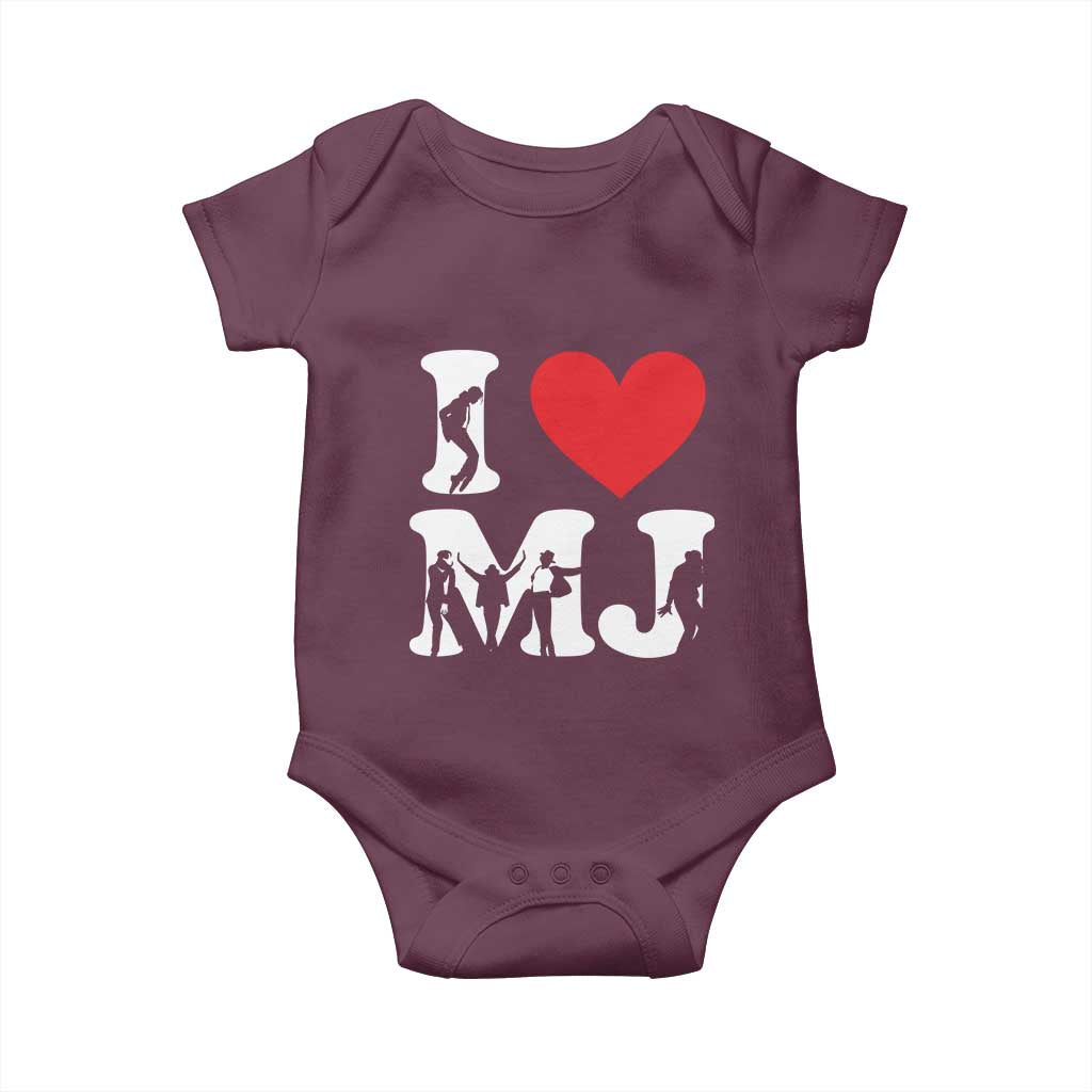 I Heart MJ Dance Silhouette Tribute Baby Onesie Iconic Pop Culture Famous Dance Poses for Music Legend Fans TS02 Maroon Print Your Wear