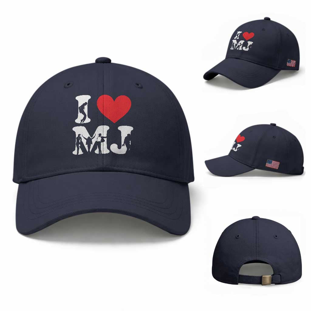 I Heart MJ Dance Silhouette Tribute Baseball Cap Iconic Pop Culture Famous Dance Poses for Music Legend Fans TS02 Baseball Cap Universal Fit Navy Print Your Wear