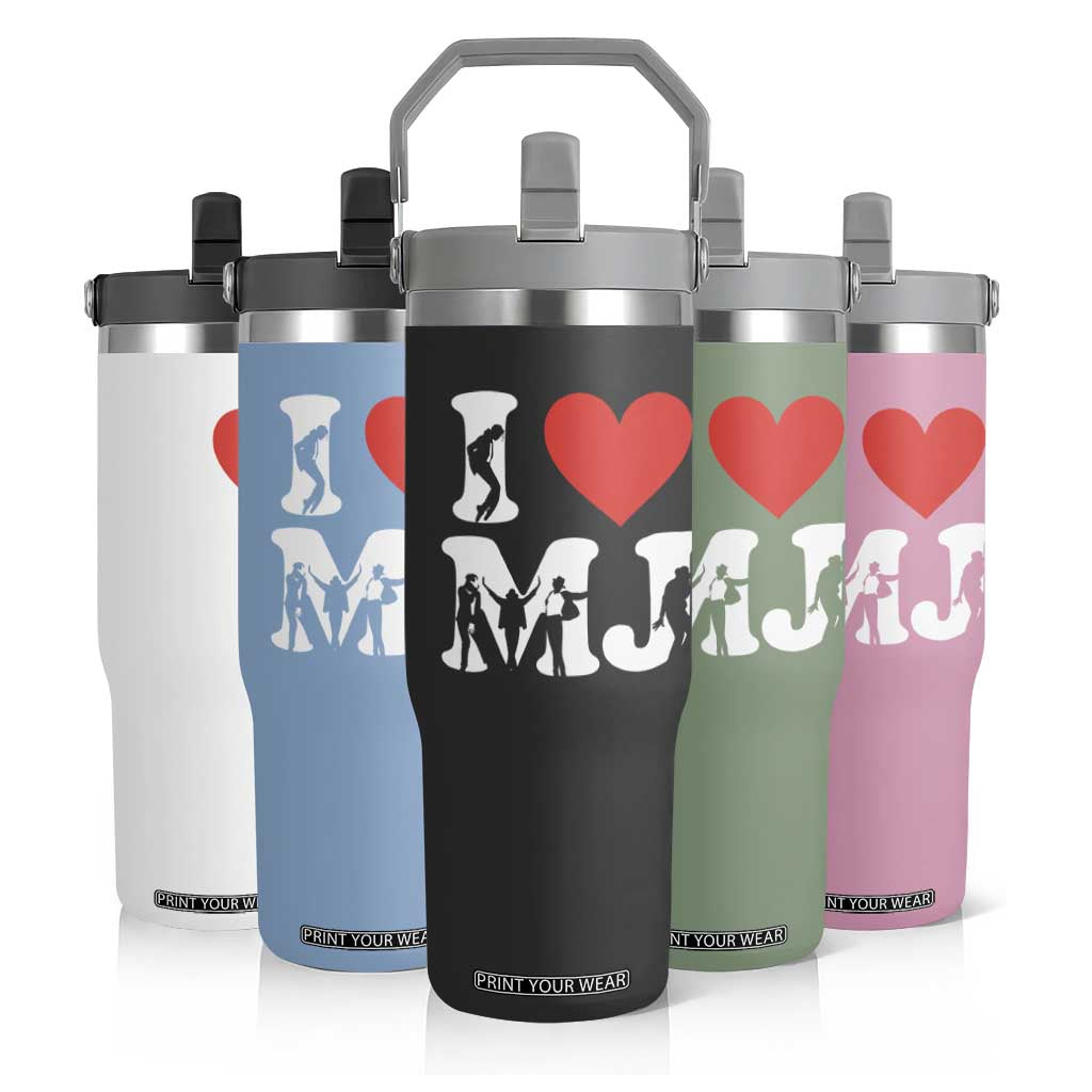 I Heart MJ Dance Silhouette Tribute Flip Straw Tumbler Iconic Pop Culture Famous Dance Poses for Music Legend Fans TS02 Print Your Wear