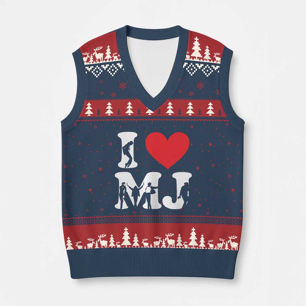 I Heart MJ Dance Silhouette Tribute V-Neck Knit Sweater Vest Iconic Pop Culture Famous Dance Poses for Music Legend Fans TS02 Navy Red Print Your Wear