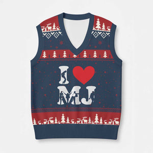I Heart MJ Dance Silhouette Tribute V-Neck Knit Sweater Vest Iconic Pop Culture Famous Dance Poses for Music Legend Fans TS02 Navy Red Print Your Wear