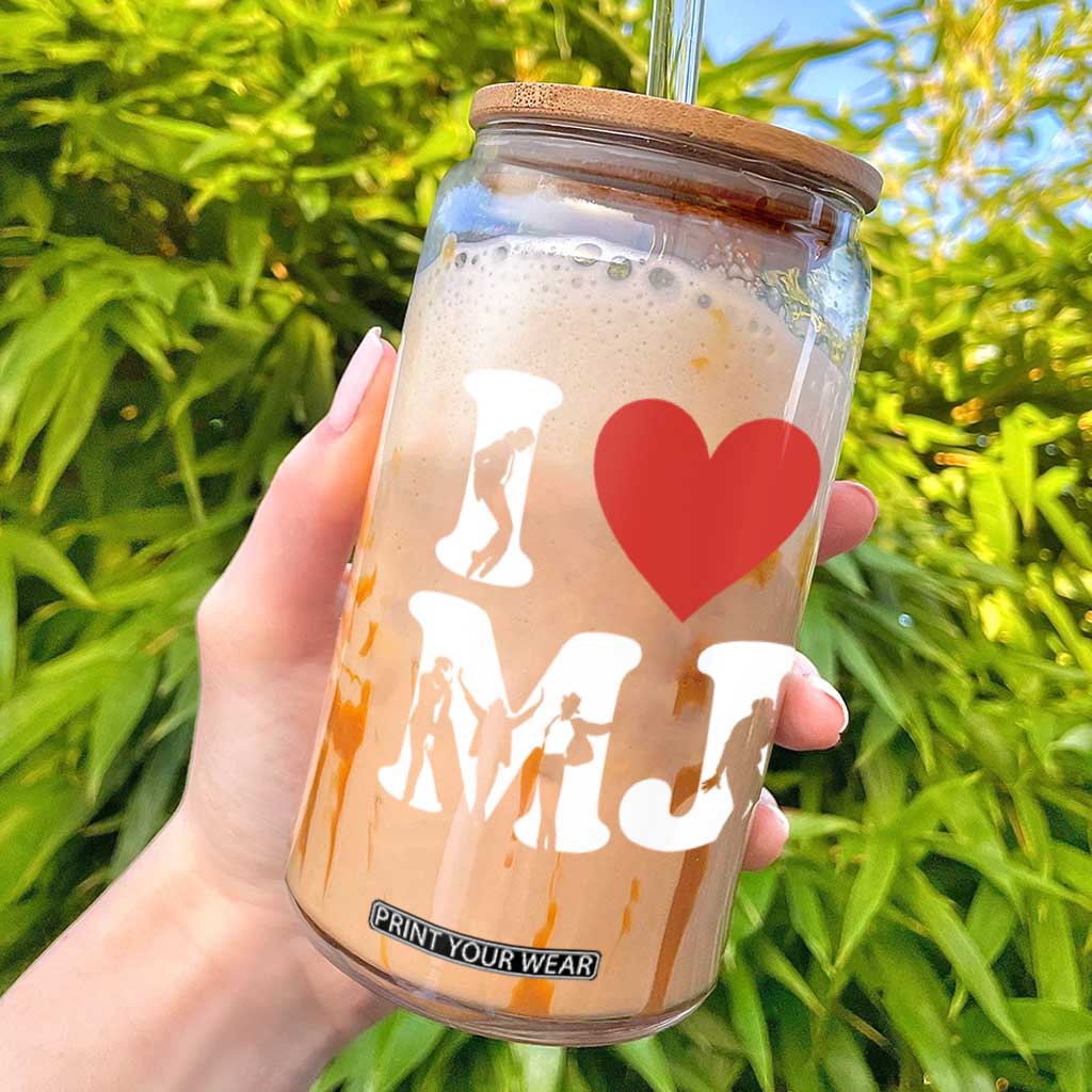 I Heart MJ Dance Silhouette Tribute Glass Can Iconic Pop Culture Famous Dance Poses for Music Legend Fans TS02 Black Print Your Wear