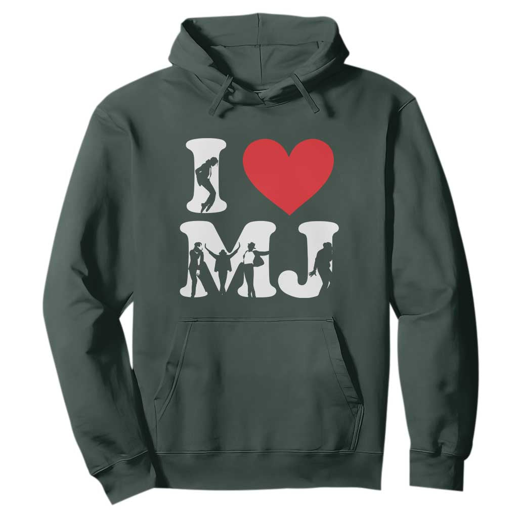 I Heart MJ Dance Silhouette Tribute Hoodie Iconic Pop Culture Famous Dance Poses for Music Legend Fans TS02 Dark Forest Green Print Your Wear