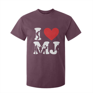 I Heart MJ Dance Silhouette Tribute T Shirt For Kid Iconic Pop Culture Famous Dance Poses for Music Legend Fans TS02 Maroon Print Your Wear