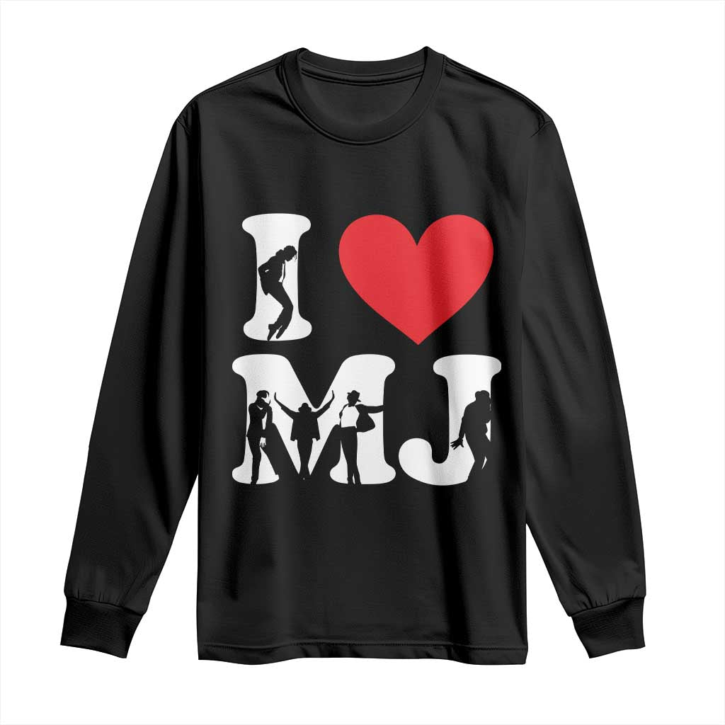I Heart MJ Dance Silhouette Tribute Long Sleeve Shirt Iconic Pop Culture Famous Dance Poses for Music Legend Fans TS02 Black Print Your Wear