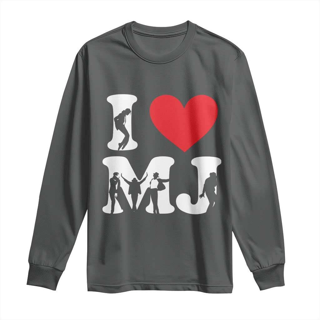 I Heart MJ Dance Silhouette Tribute Long Sleeve Shirt Iconic Pop Culture Famous Dance Poses for Music Legend Fans TS02 Dark Heather Print Your Wear