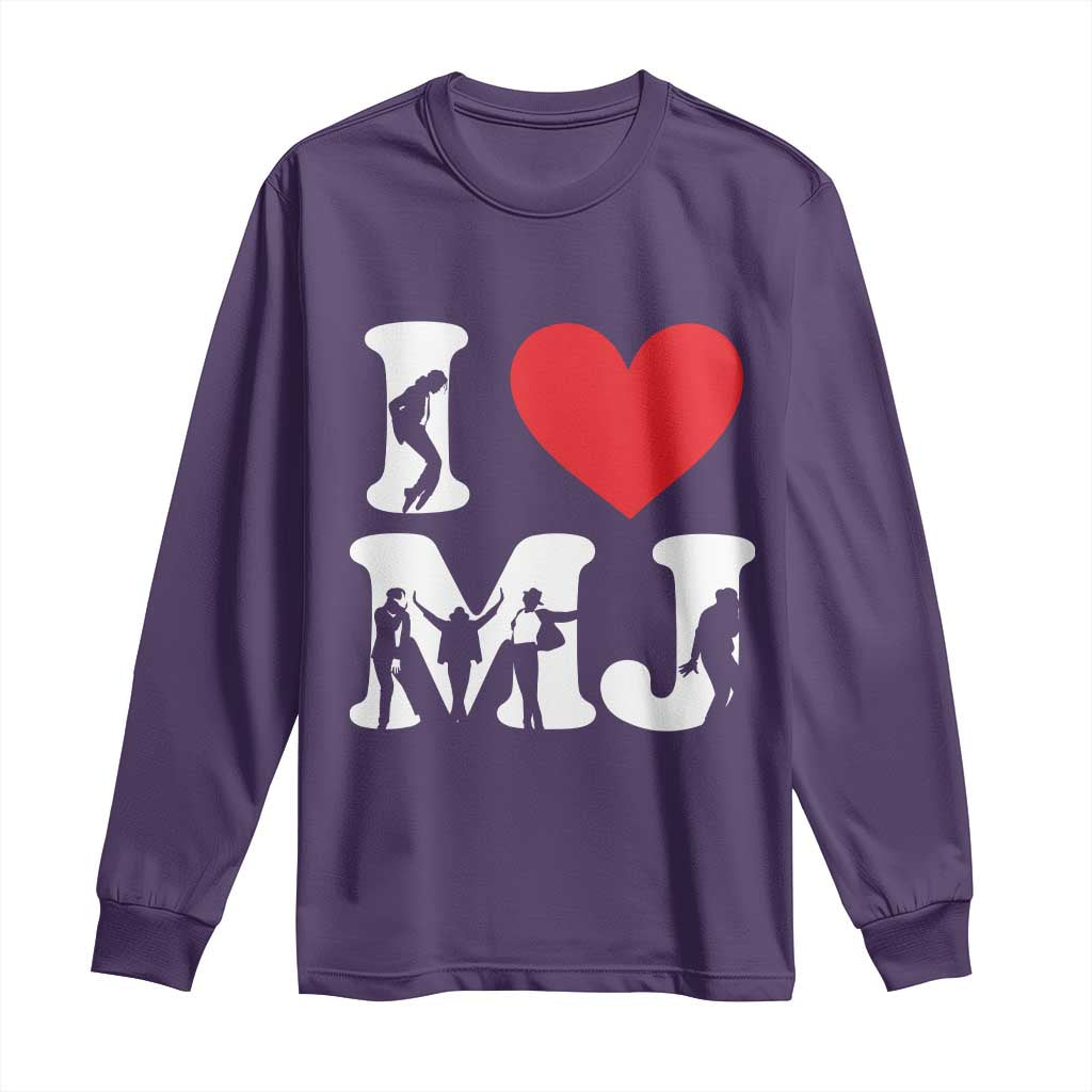 I Heart MJ Dance Silhouette Tribute Long Sleeve Shirt Iconic Pop Culture Famous Dance Poses for Music Legend Fans TS02 Purple Print Your Wear