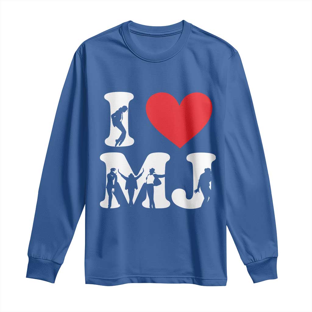 I Heart MJ Dance Silhouette Tribute Long Sleeve Shirt Iconic Pop Culture Famous Dance Poses for Music Legend Fans TS02 Royal Blue Print Your Wear