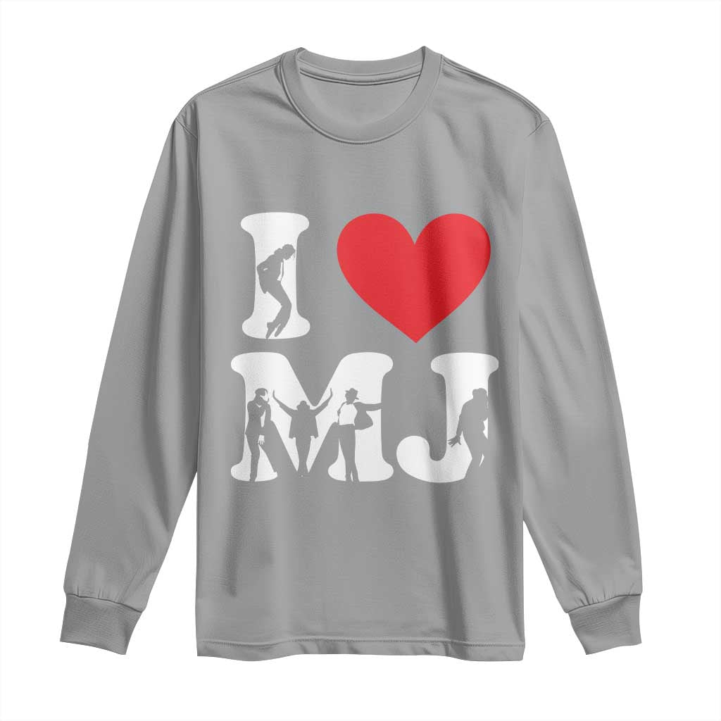 I Heart MJ Dance Silhouette Tribute Long Sleeve Shirt Iconic Pop Culture Famous Dance Poses for Music Legend Fans TS02 Sport Gray Print Your Wear