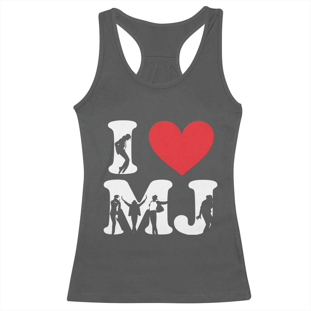 I Heart MJ Dance Silhouette Tribute Racerback Tank Top Iconic Pop Culture Famous Dance Poses for Music Legend Fans TS02 Dark Heather Print Your Wear