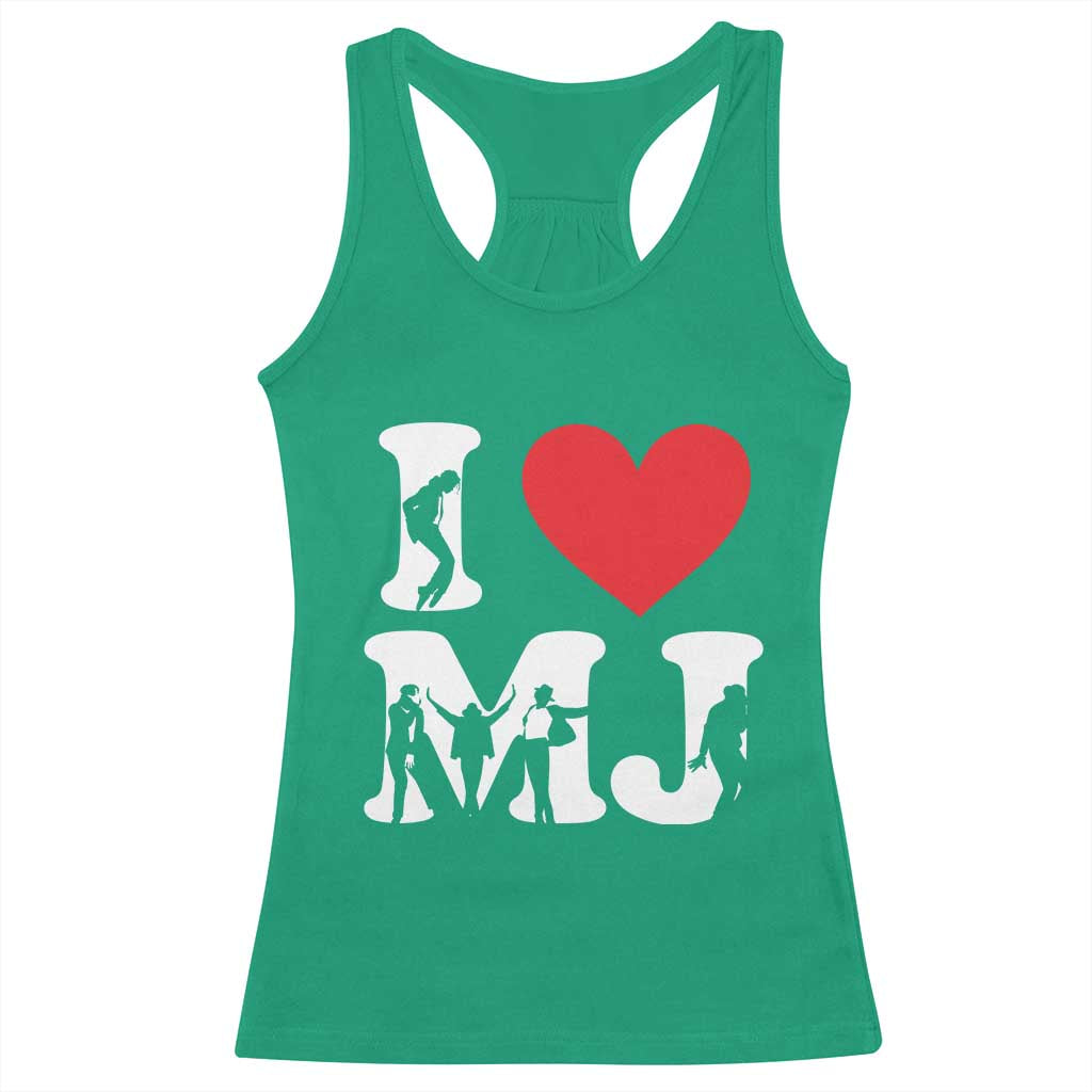 I Heart MJ Dance Silhouette Tribute Racerback Tank Top Iconic Pop Culture Famous Dance Poses for Music Legend Fans TS02 Irish Green Print Your Wear