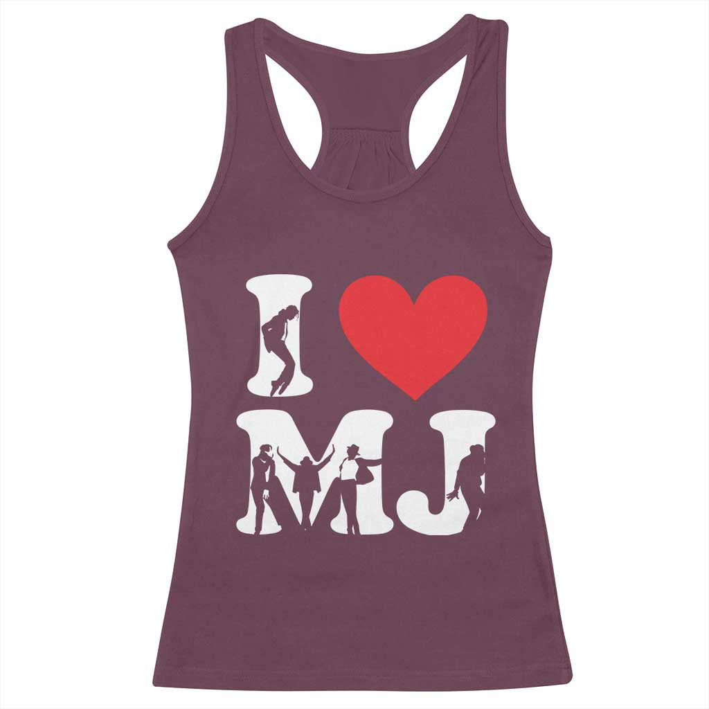 I Heart MJ Dance Silhouette Tribute Racerback Tank Top Iconic Pop Culture Famous Dance Poses for Music Legend Fans TS02 Maroon Print Your Wear
