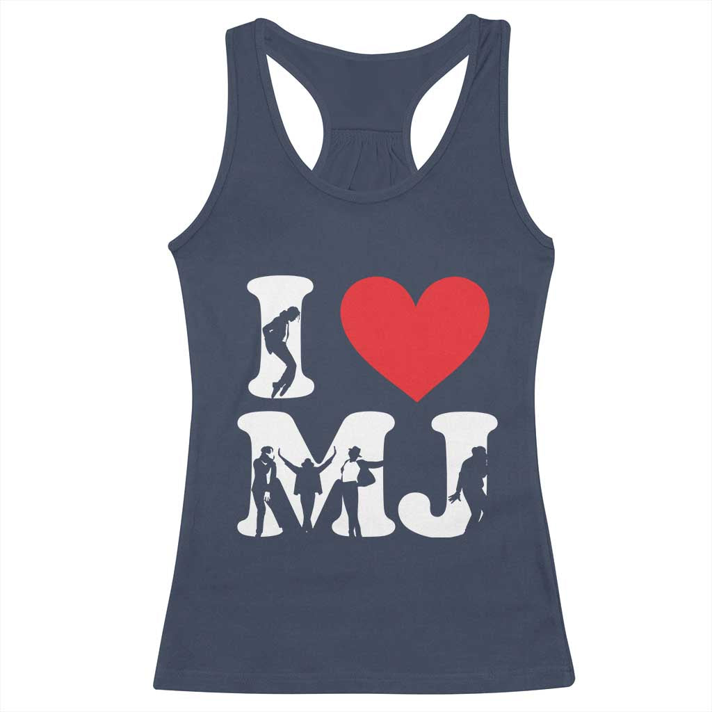 I Heart MJ Dance Silhouette Tribute Racerback Tank Top Iconic Pop Culture Famous Dance Poses for Music Legend Fans TS02 Navy Print Your Wear