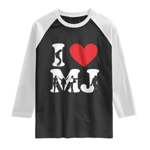 I Heart MJ Dance Silhouette Tribute Raglan Shirt Iconic Pop Culture Famous Dance Poses for Music Legend Fans TS02 Black White Print Your Wear
