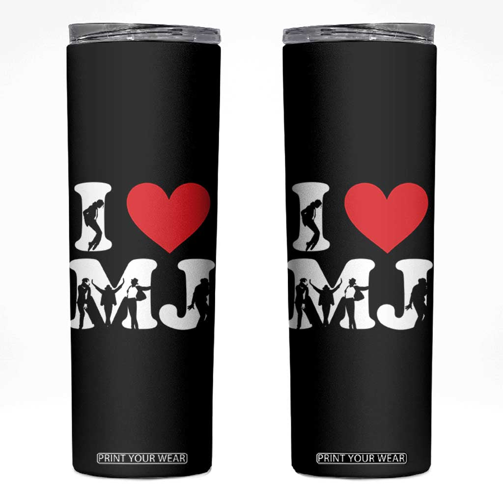 I Heart MJ Dance Silhouette Tribute Skinny Tumbler Iconic Pop Culture Famous Dance Poses for Music Legend Fans TS02 Black Print Your Wear