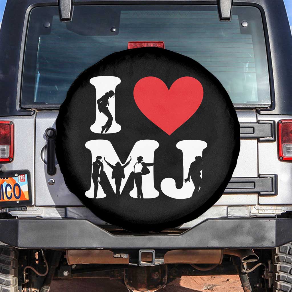 I Heart MJ Dance Silhouette Tribute Spare Tire Cover Iconic Pop Culture Famous Dance Poses for Music Legend Fans TS02 No hole Black Print Your Wear