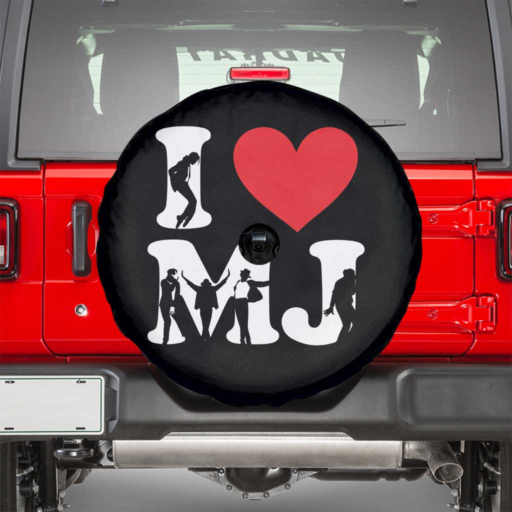 I Heart MJ Dance Silhouette Tribute Spare Tire Cover Iconic Pop Culture Famous Dance Poses for Music Legend Fans TS02 Black Print Your Wear