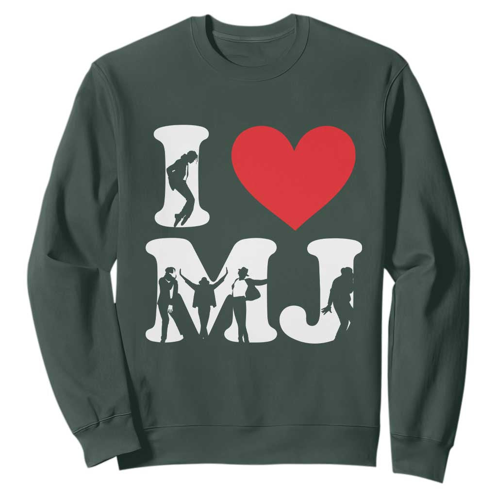 I Heart MJ Dance Silhouette Tribute Sweatshirt Iconic Pop Culture Famous Dance Poses for Music Legend Fans TS02 Dark Forest Green Print Your Wear