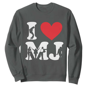 I Heart MJ Dance Silhouette Tribute Sweatshirt Iconic Pop Culture Famous Dance Poses for Music Legend Fans TS02 Dark Heather Print Your Wear