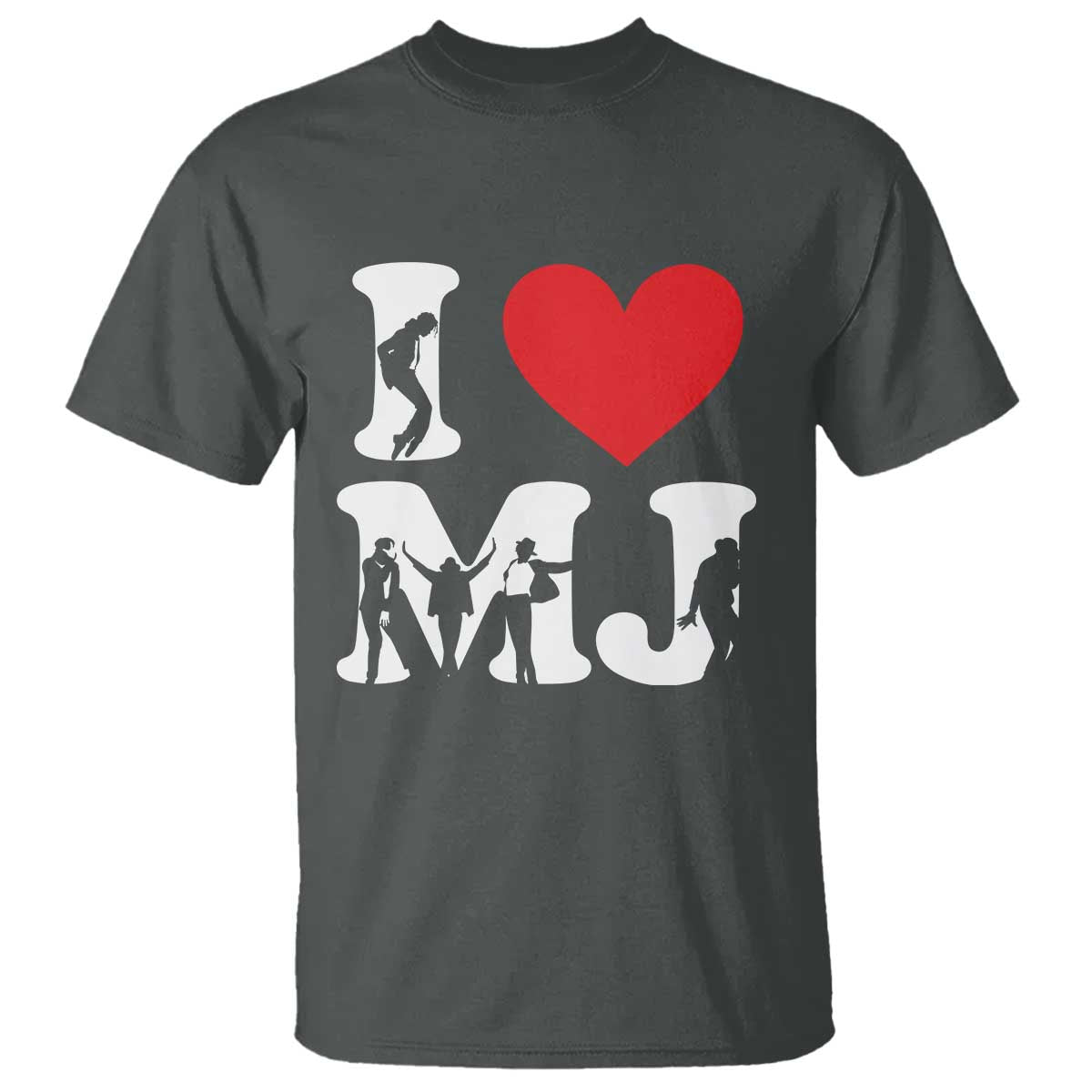 I Heart MJ Dance Silhouette Tribute T Shirt Iconic Pop Culture Famous Dance Poses for Music Legend Fans TS02 Dark Heather Print Your Wear