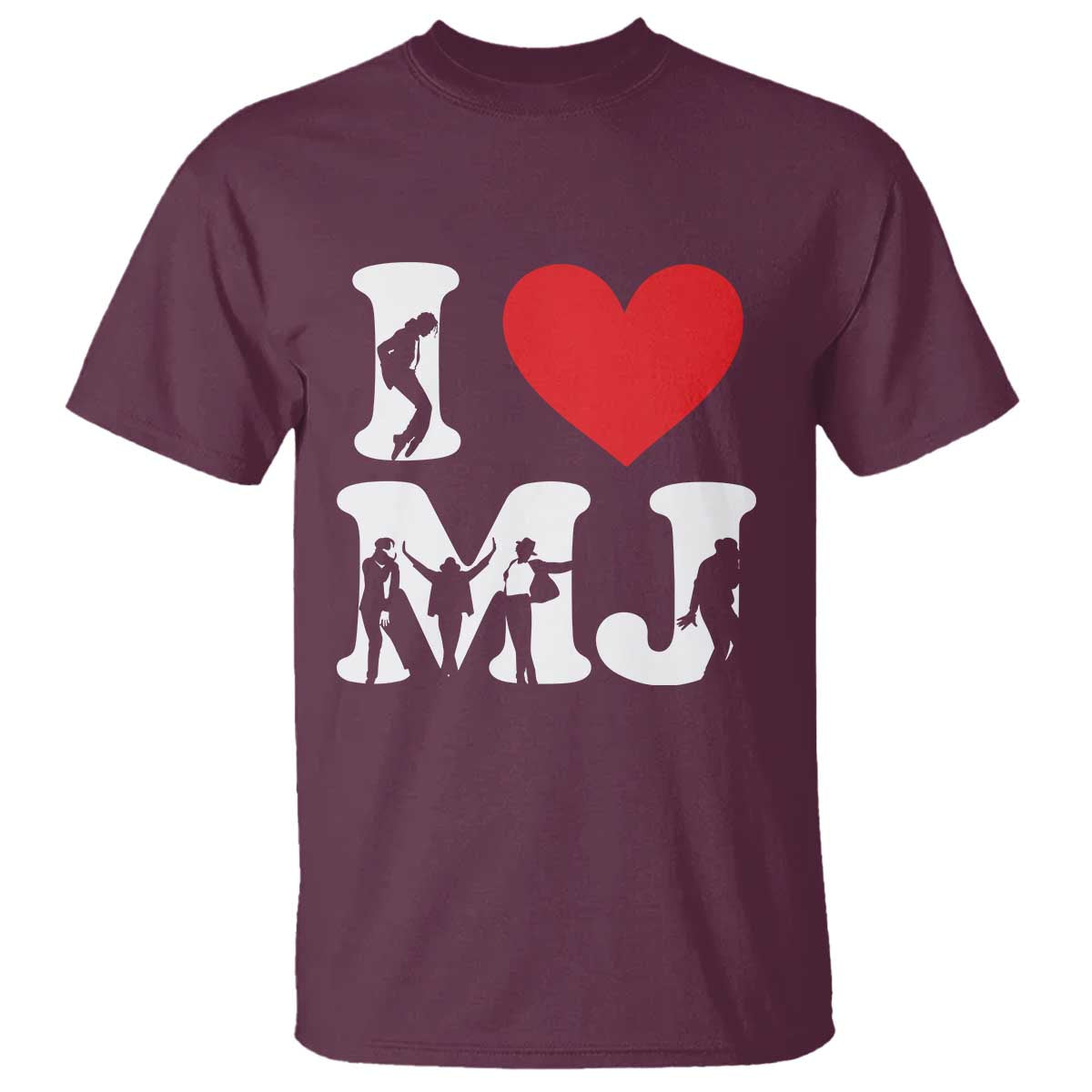 I Heart MJ Dance Silhouette Tribute T Shirt Iconic Pop Culture Famous Dance Poses for Music Legend Fans TS02 Maroon Print Your Wear
