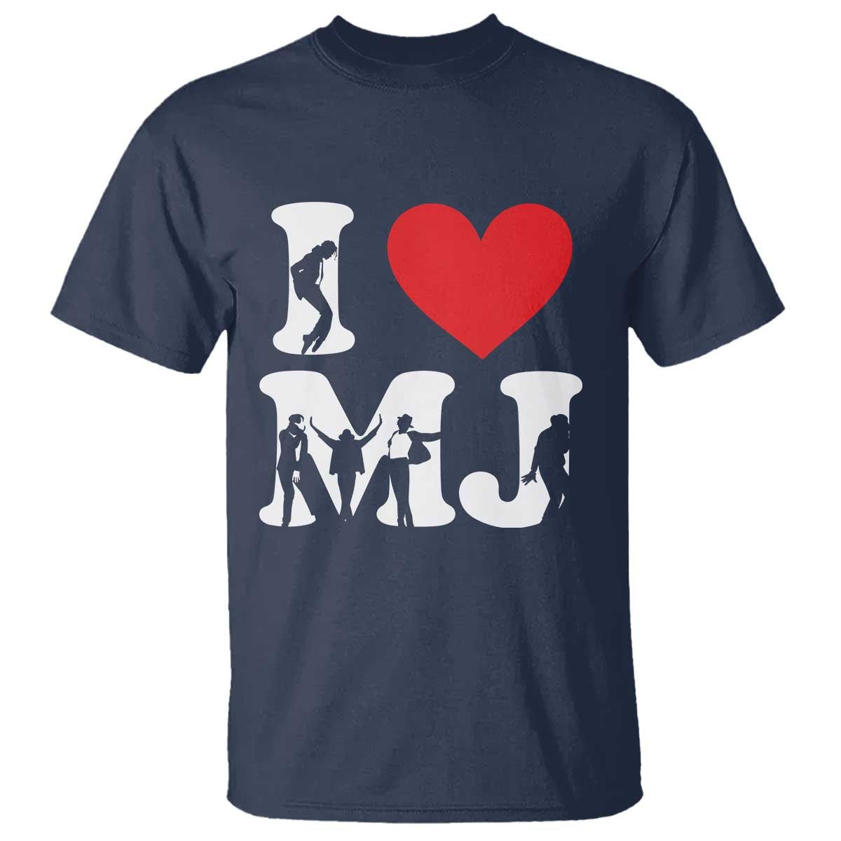 I Heart MJ Dance Silhouette Tribute T Shirt Iconic Pop Culture Famous Dance Poses for Music Legend Fans TS02 Navy Print Your Wear