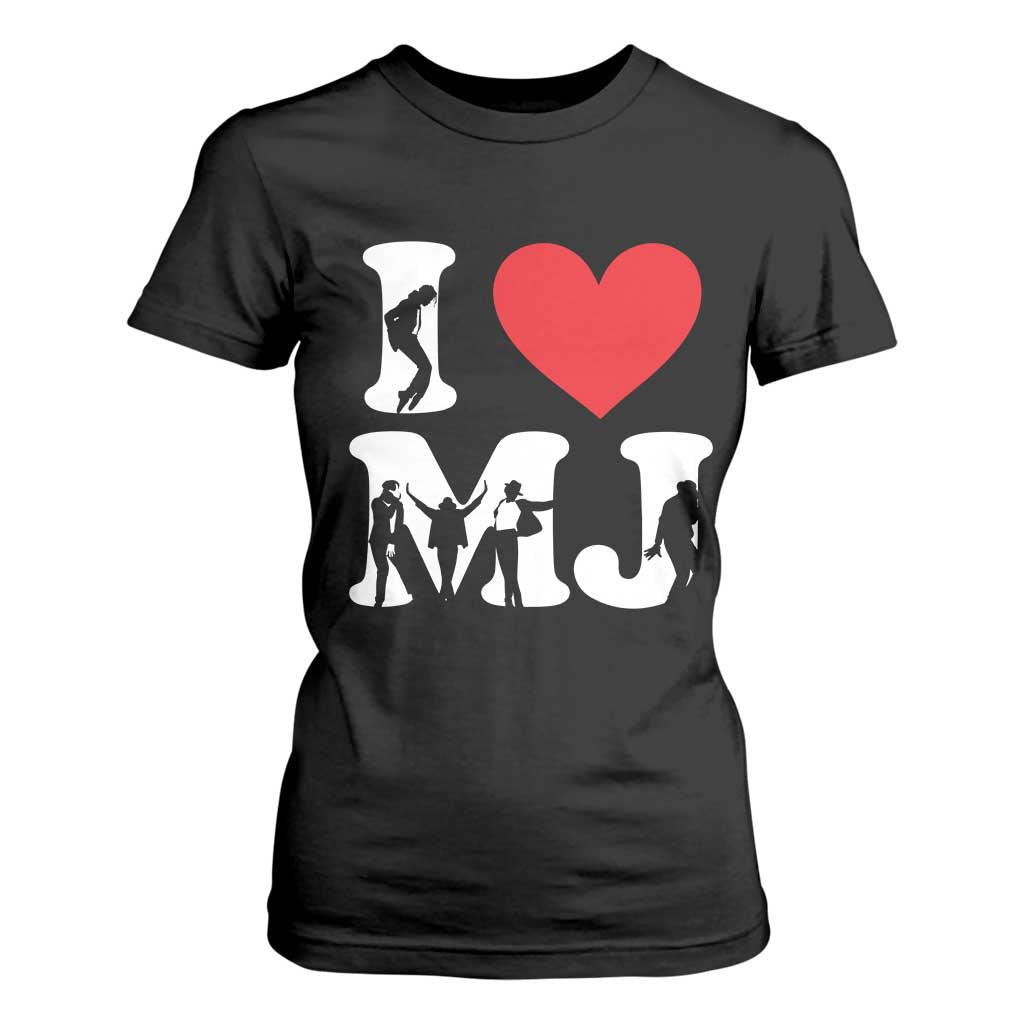 I Heart MJ Dance Silhouette Tribute T Shirt For Women Iconic Pop Culture Famous Dance Poses for Music Legend Fans TS02 Black Print Your Wear