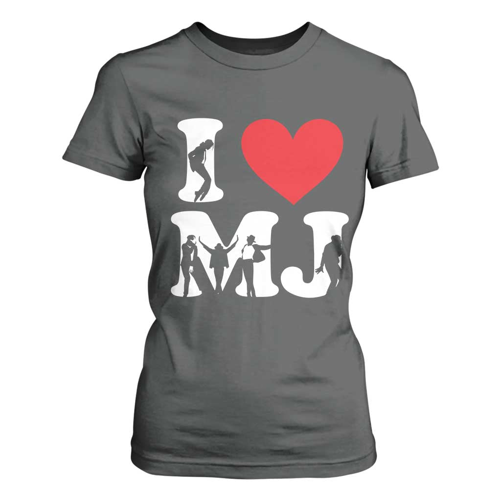 I Heart MJ Dance Silhouette Tribute T Shirt For Women Iconic Pop Culture Famous Dance Poses for Music Legend Fans TS02 Dark Heather Print Your Wear