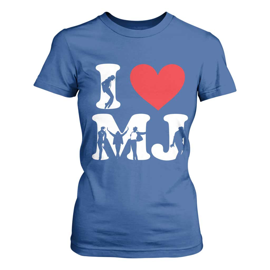 I Heart MJ Dance Silhouette Tribute T Shirt For Women Iconic Pop Culture Famous Dance Poses for Music Legend Fans TS02 Royal Blue Print Your Wear