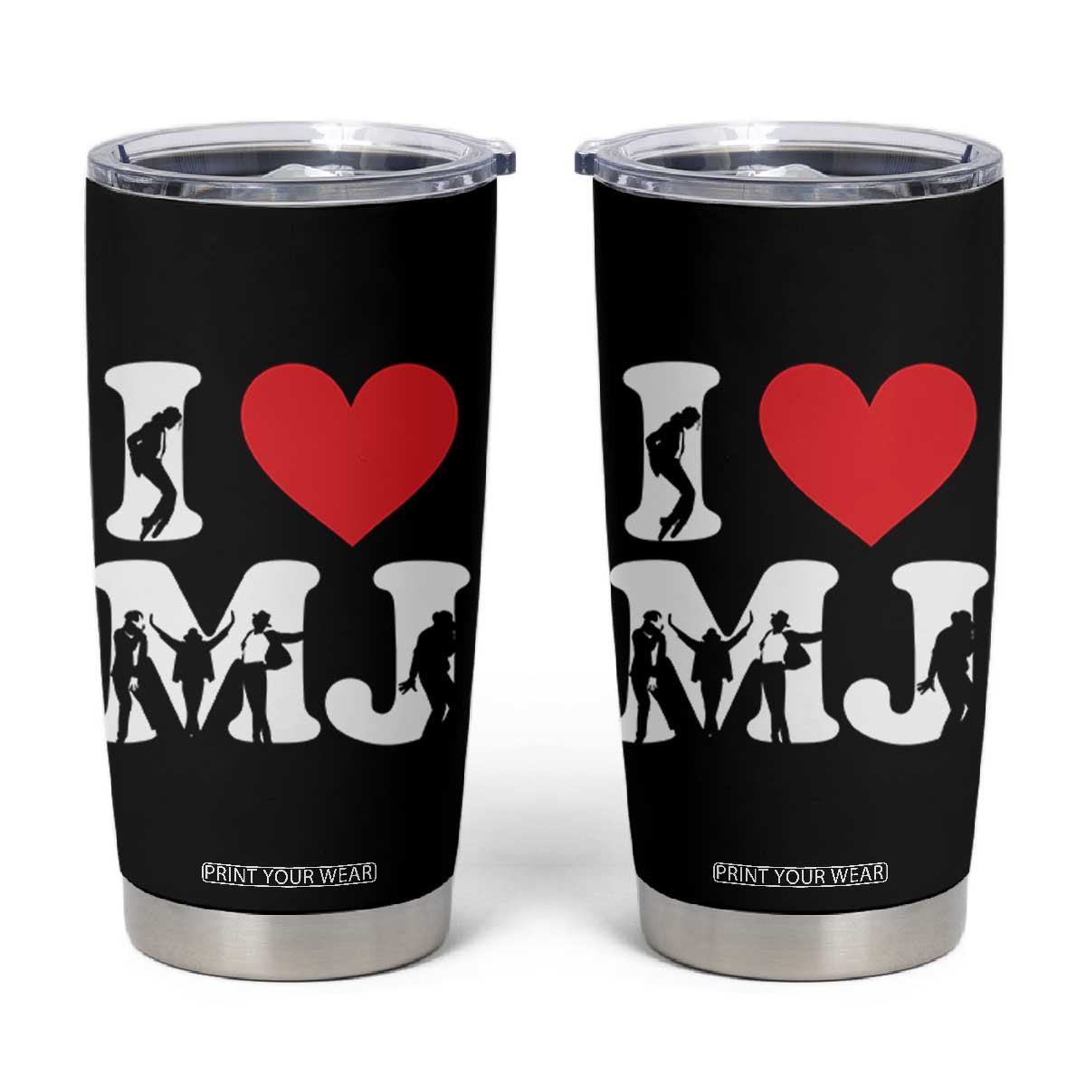 I Heart MJ Dance Silhouette Tribute Tumbler Cup Iconic Pop Culture Famous Dance Poses for Music Legend Fans TS02 Black Print Your Wear