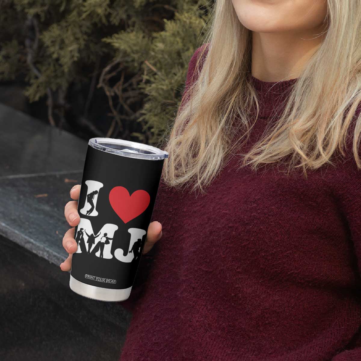 I Heart MJ Dance Silhouette Tribute Tumbler Cup Iconic Pop Culture Famous Dance Poses for Music Legend Fans TS02 Print Your Wear