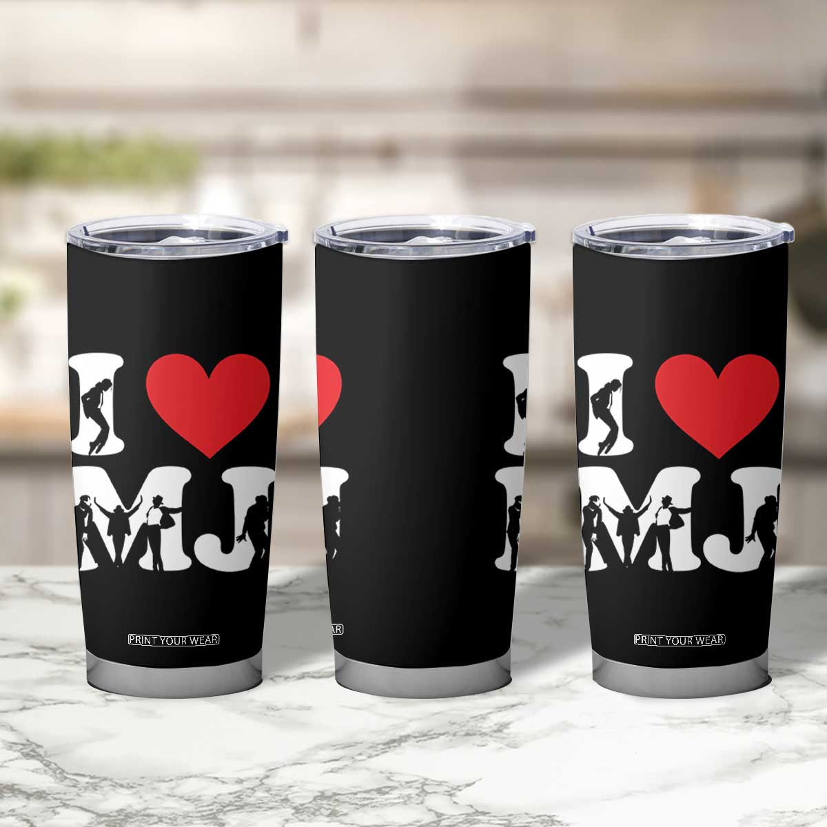 I Heart MJ Dance Silhouette Tribute Tumbler Cup Iconic Pop Culture Famous Dance Poses for Music Legend Fans TS02 Print Your Wear
