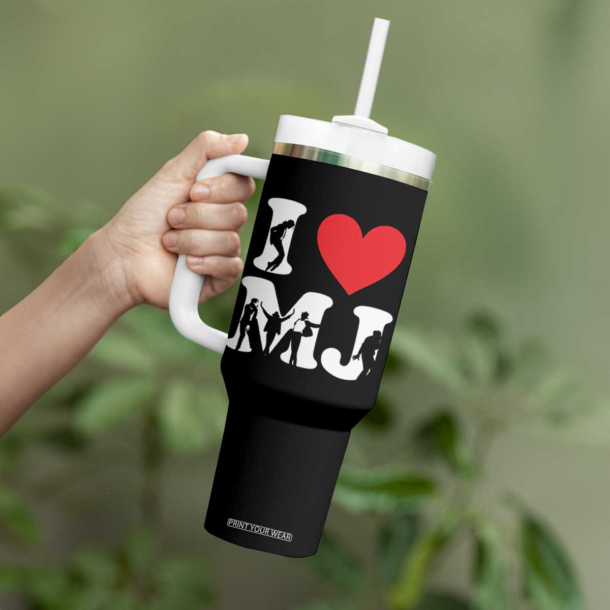 I Heart MJ Dance Silhouette Tribute Tumbler With Handle Iconic Pop Culture Famous Dance Poses for Music Legend Fans TS02 Print Your Wear