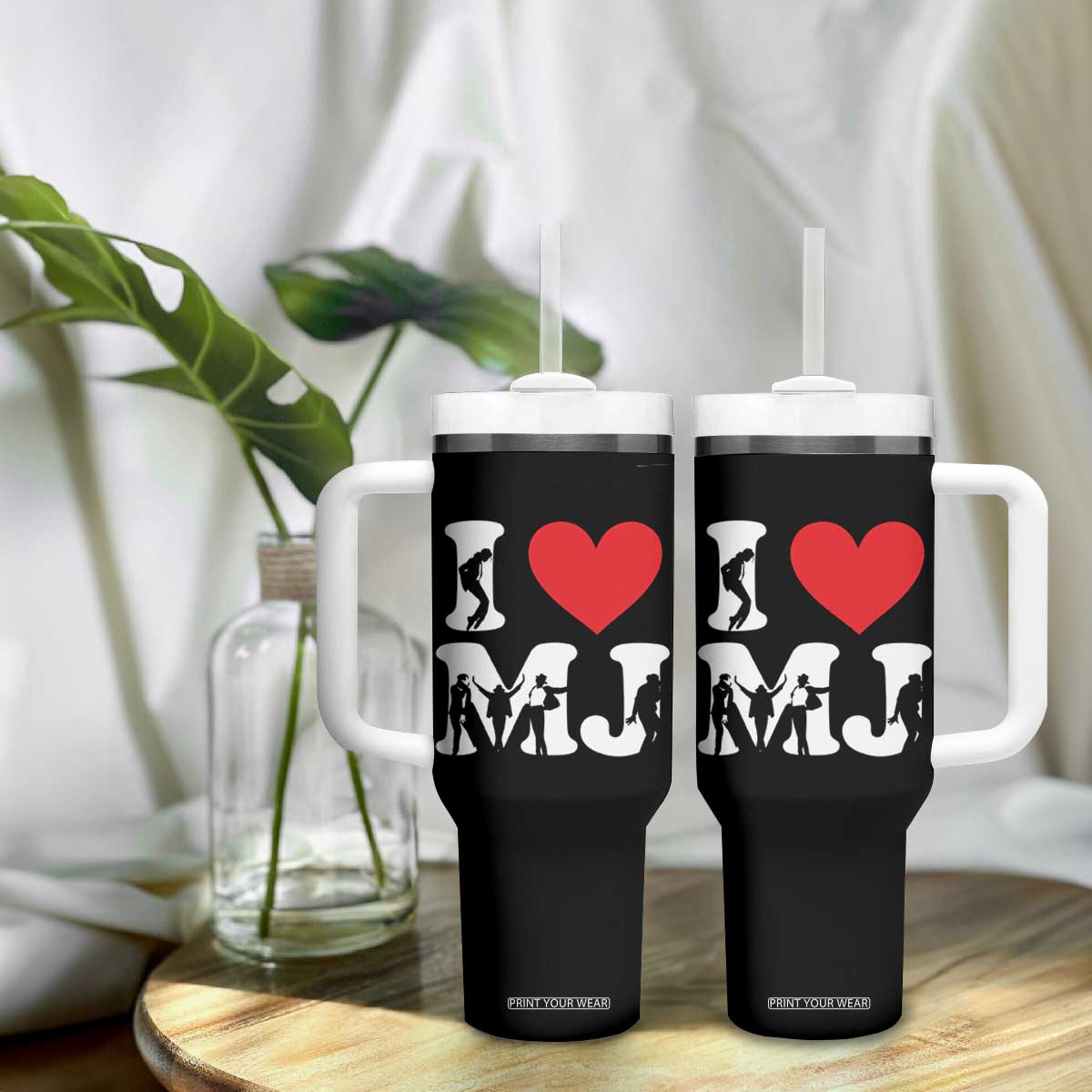 I Heart MJ Dance Silhouette Tribute Tumbler With Handle Iconic Pop Culture Famous Dance Poses for Music Legend Fans TS02 Print Your Wear