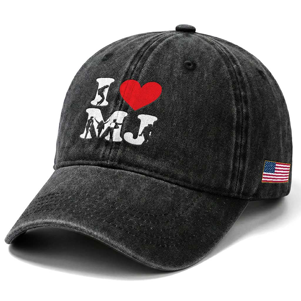 I Heart MJ Dance Silhouette Tribute Washed Cotton Baseball Cap Iconic Pop Culture Famous Dance Poses for Music Legend Fans TS02 Print Your Wear