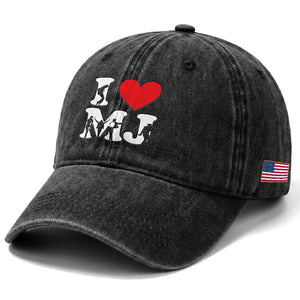 I Heart MJ Dance Silhouette Tribute Washed Cotton Baseball Cap Iconic Pop Culture Famous Dance Poses for Music Legend Fans TS02 Print Your Wear