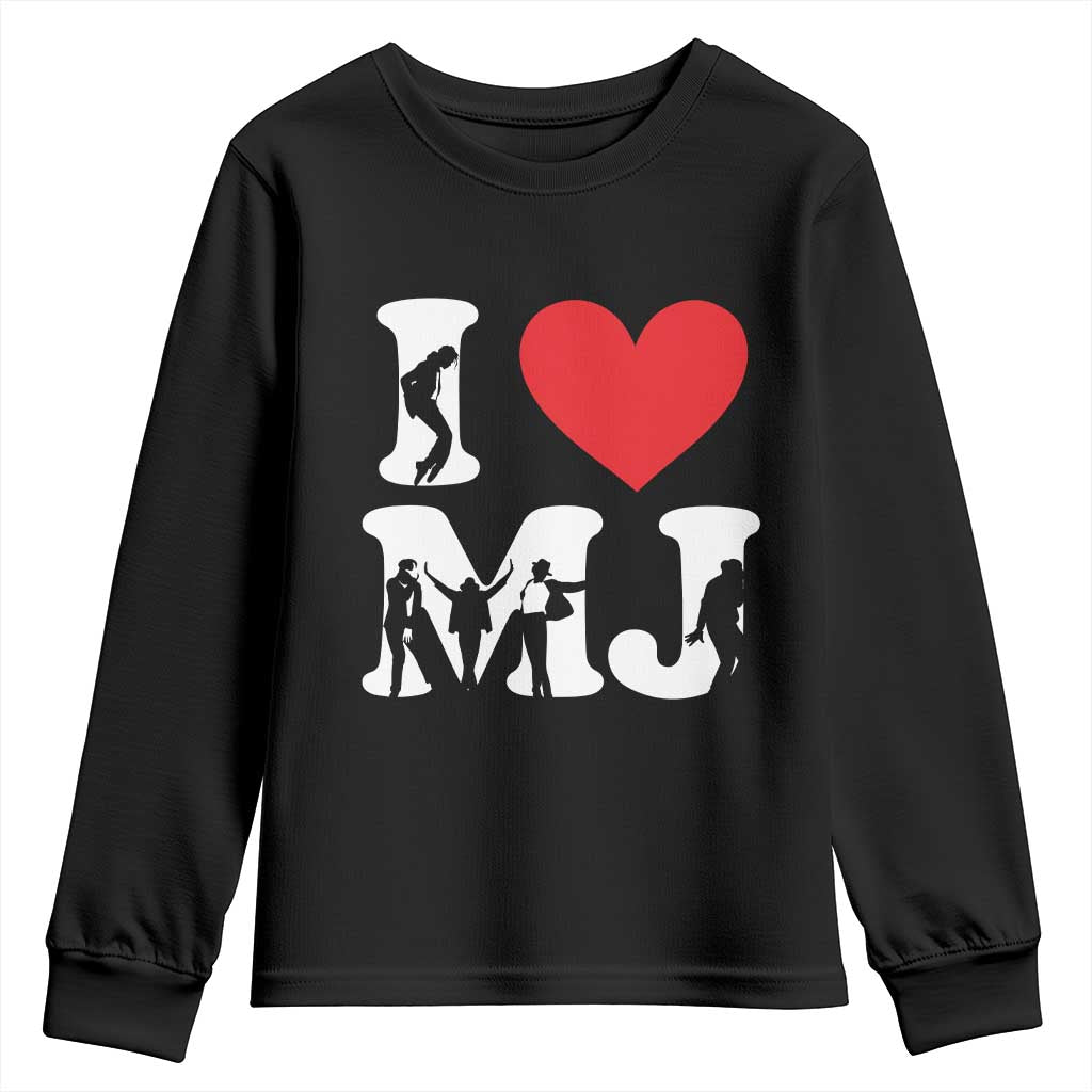 I Heart MJ Dance Silhouette Tribute Youth Sweatshirt Iconic Pop Culture Famous Dance Poses for Music Legend Fans TS02 Black Print Your Wear